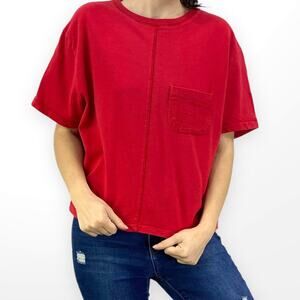 90s SJB SPORT Red Cotton Short Sleeve Center Seam Pocket Tee